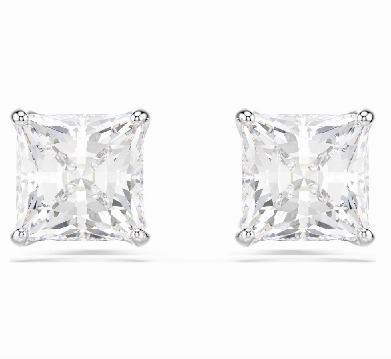 Attract Square White Silver Stud Earrings