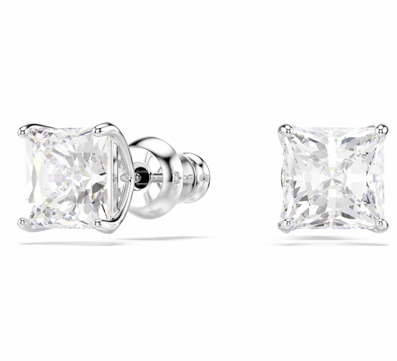 Attract Square White Silver Stud Earrings
