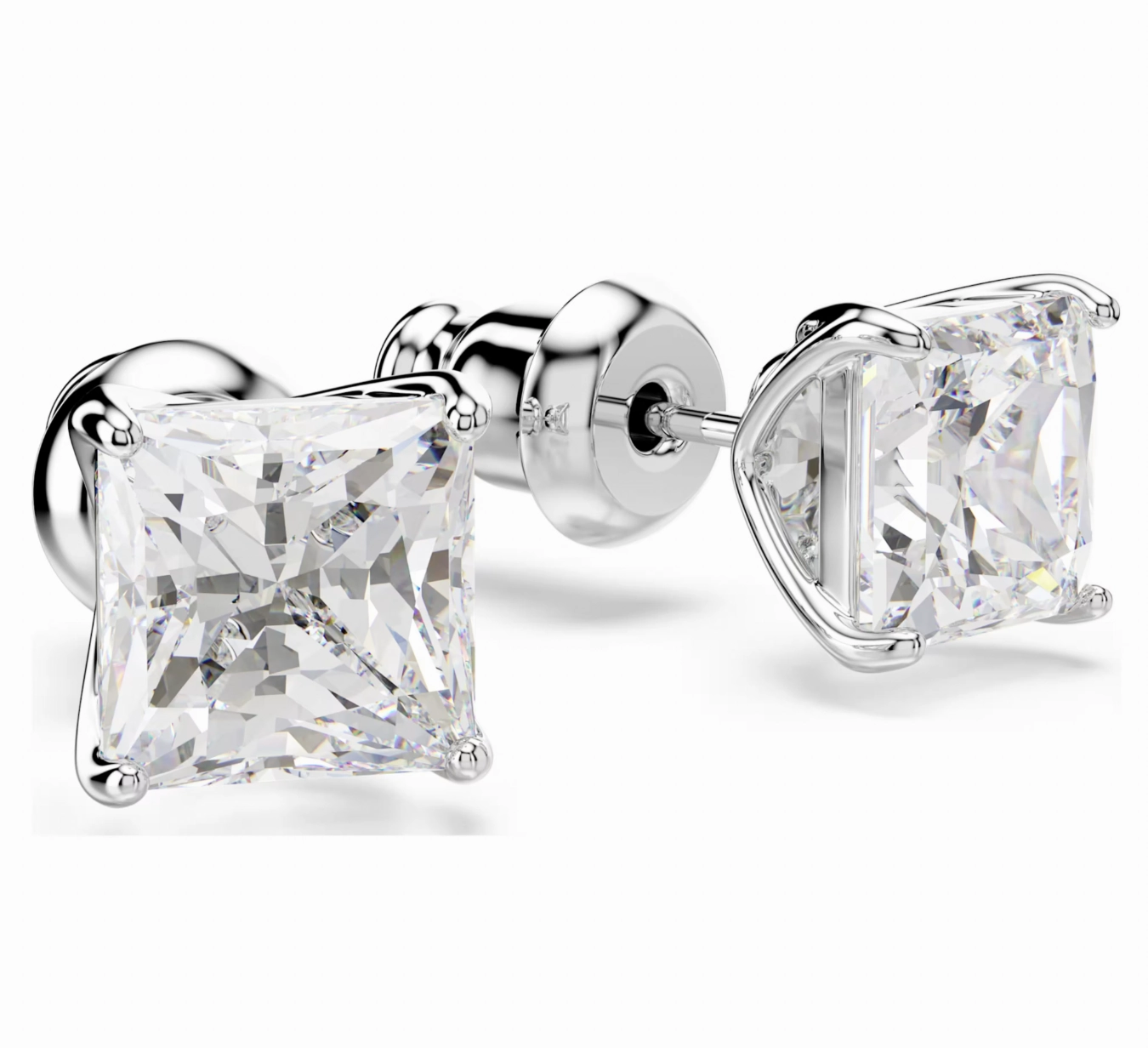 Attract Square White Silver Stud Earrings