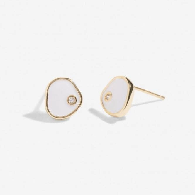 Beau White Enamel Gold Plated Stud Earrings 7119