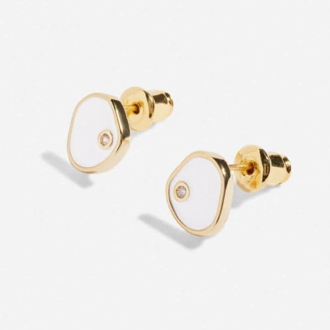 Beau White Enamel Gold Plated Stud Earrings 7119