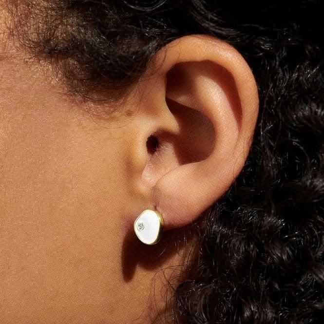 Beau White Enamel Gold Plated Stud Earrings 7119
