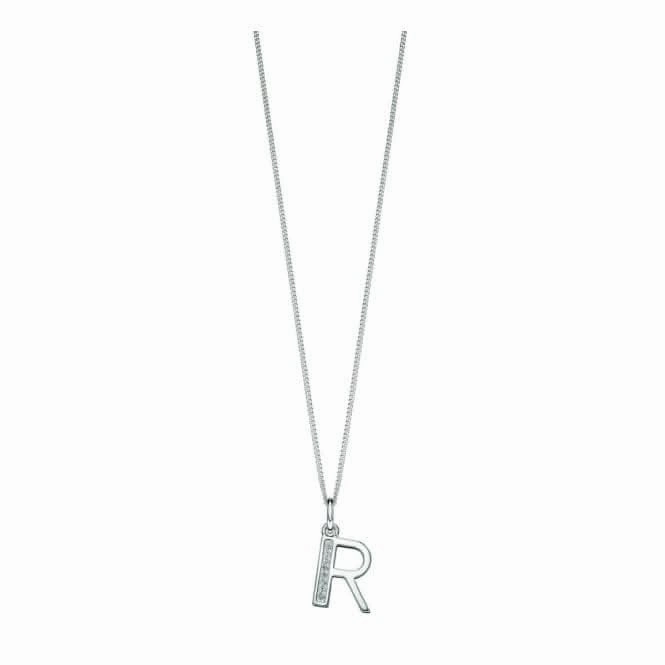 Beginnings Sterling Silver Art Deco Initial R Cubic Zirconia Pendant P4740C