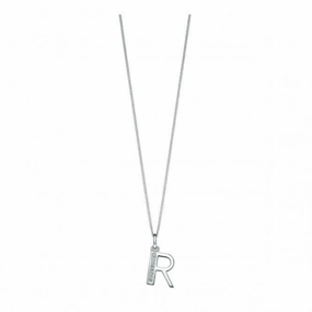 Beginnings Sterling Silver Art Deco Initial R Cubic Zirconia Pendant P4740C
