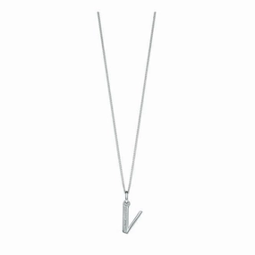 Beginnings Sterling Silver Art Deco Initial V Cubic Zirconia Pendant P4744C