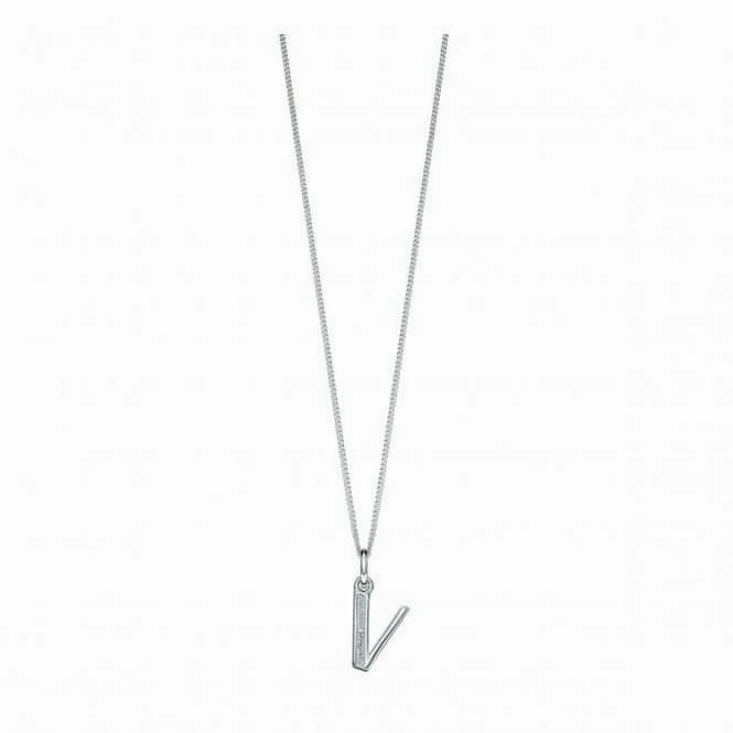 Beginnings Sterling Silver Art Deco Initial V Cubic Zirconia Pendant P4744C