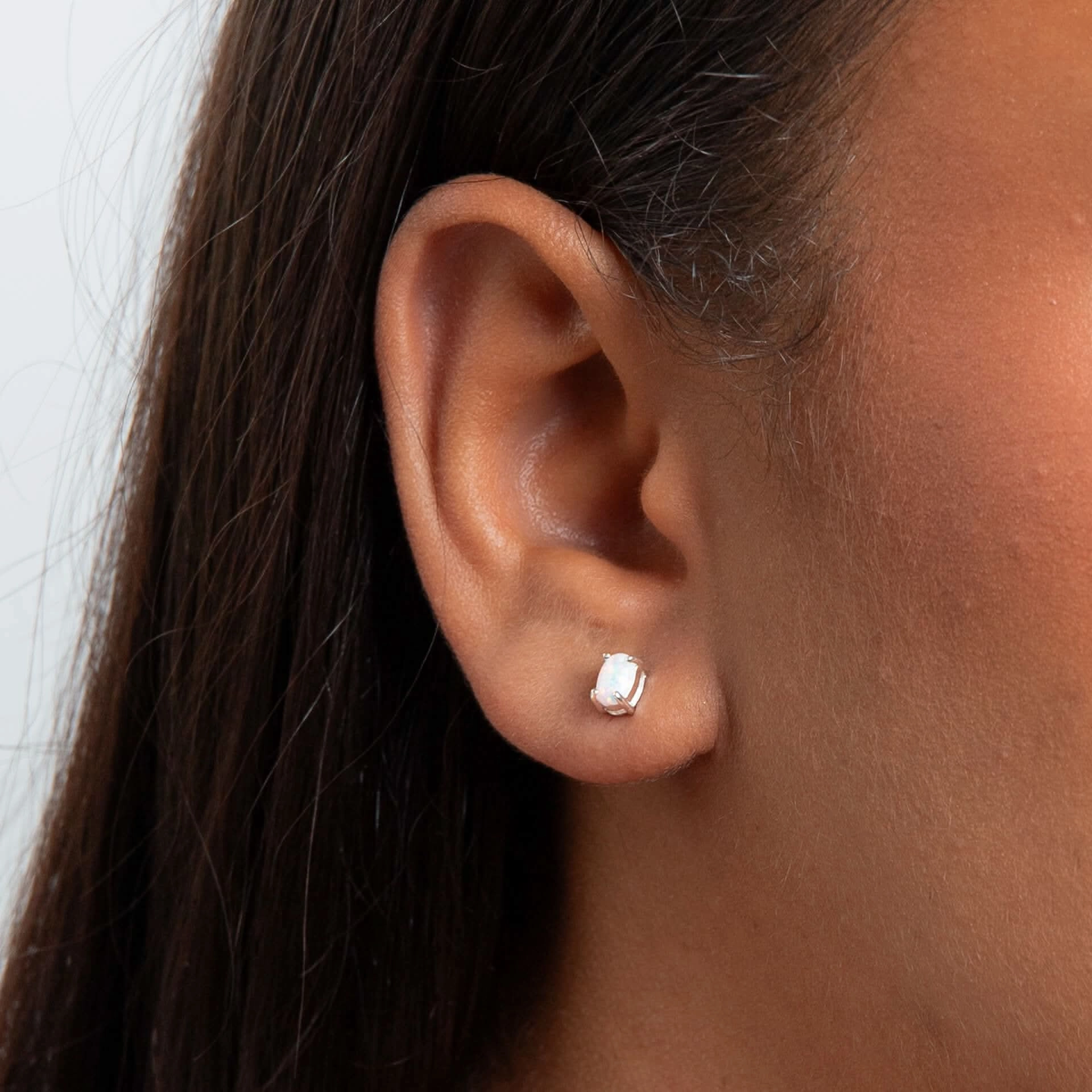 Beginnings Sterling Silver Imitation White Opal White Earrings E6485W