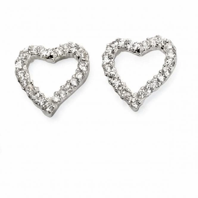 Beginnings Sterling Silver Pave Open Heart Earrings E5569C