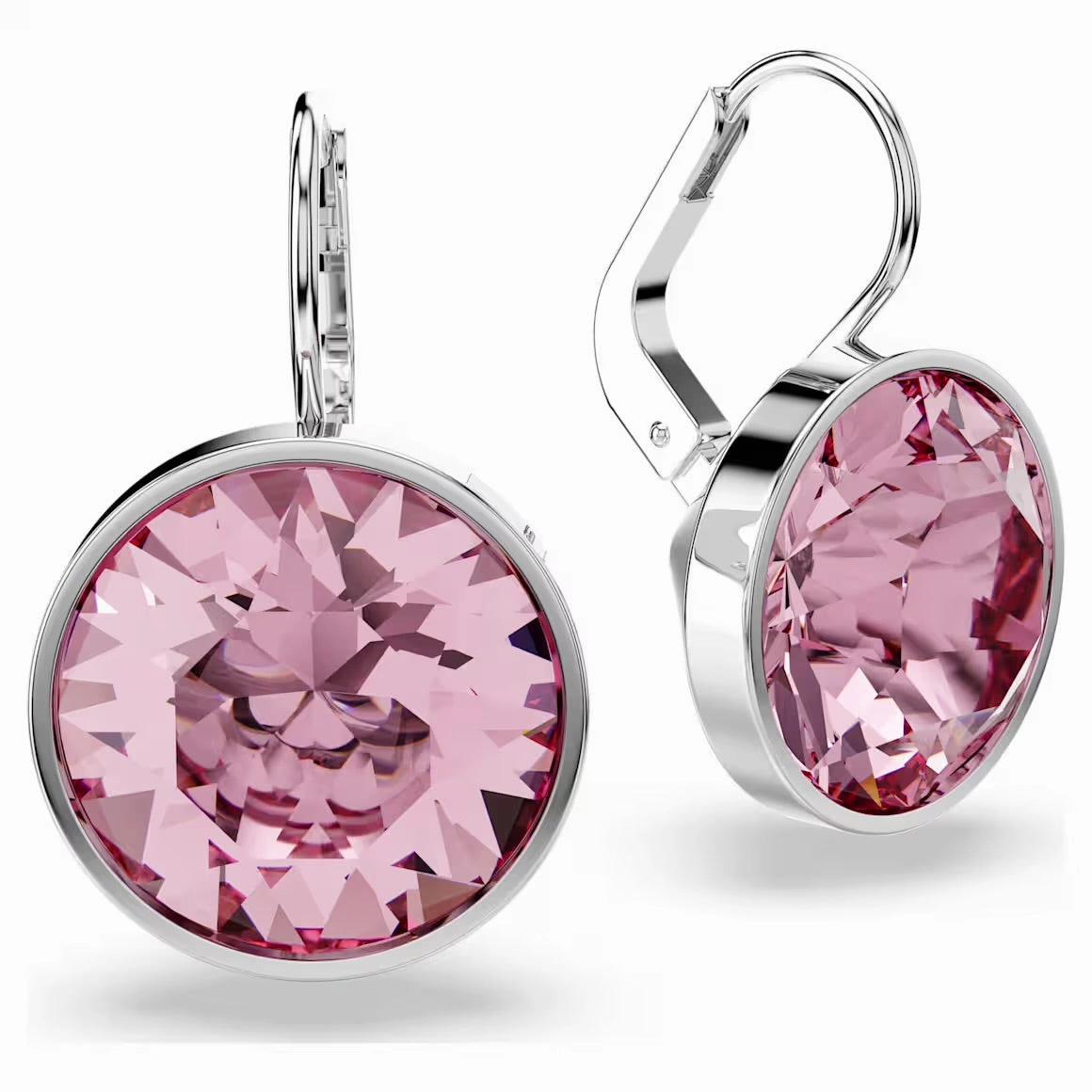 Bella Pink Round Silver Drop Earrings