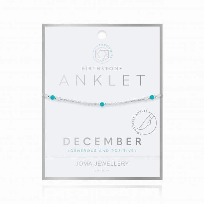 Birthstone December Turquoise Silver Bracelet 26cm Adjustable Anklet 4211
