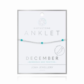 Birthstone December Turquoise Silver Bracelet 26cm Adjustable Anklet 4211