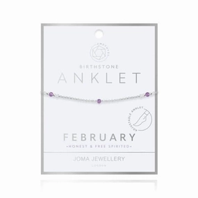 Birthstone February Amethyst Silver 26cm Adjustable Anklet 4201