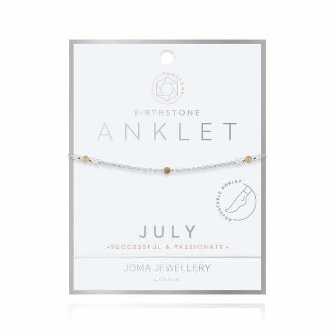 Birthstone July Sunstone Silver 26cm Adjustable Anklet 4206