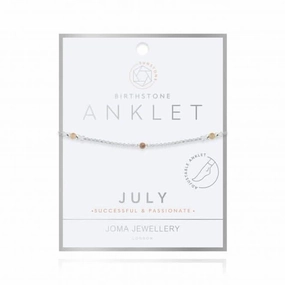 Birthstone July Sunstone Silver 26cm Adjustable Anklet 4206