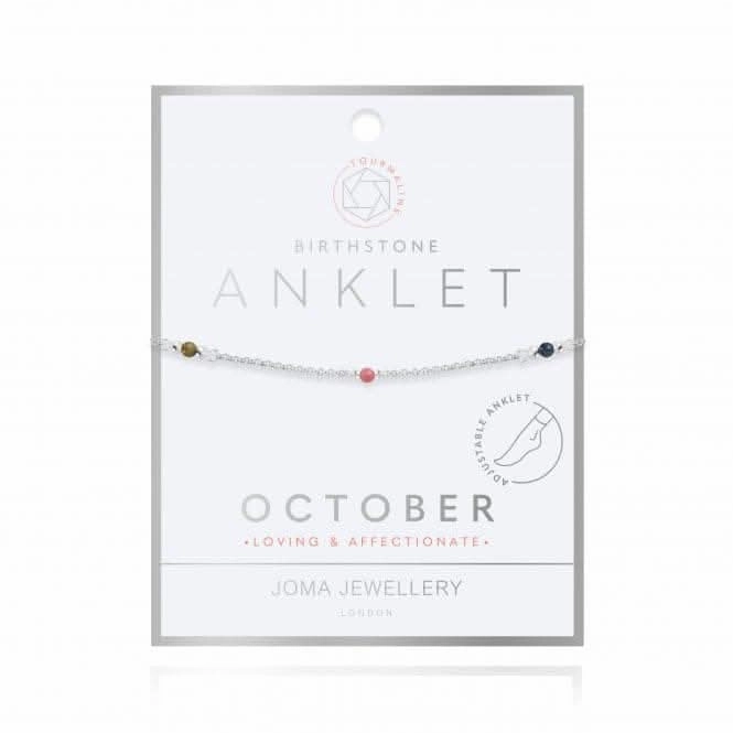 Birthstone October Tourmaline Silver 26cm Adjustable Anklet 4209