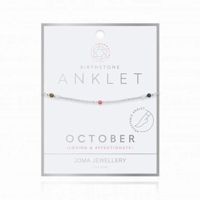 Birthstone October Tourmaline Silver 26cm Adjustable Anklet 4209