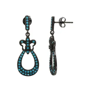 Black Rhodium Plated 925 Sterling Silver Dangling  Filigree Turquoise Stone Earrings - BGE00506BKP