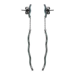 Black Rhodium Plated 925 Sterling Silver Hanging Wavy Turquoise Stones Drop Earrings - GME00083BLK