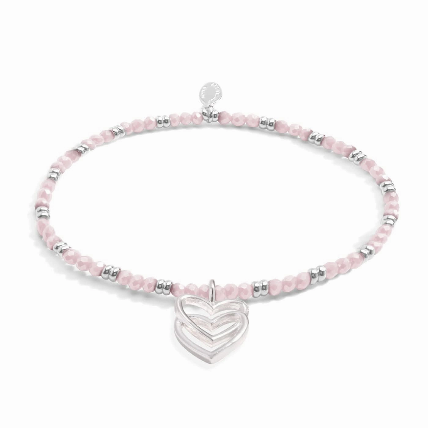 Boho Beads Double Heart Pink Silver Plated Bracelet 7778