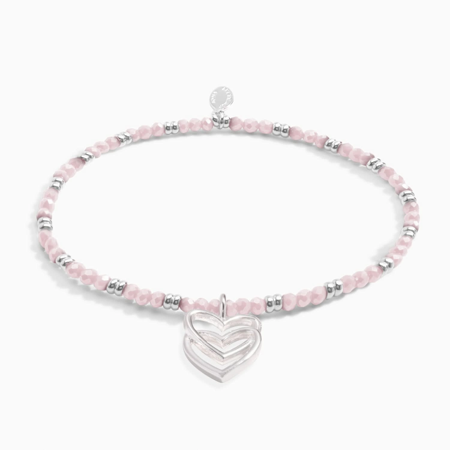 Boho Beads Double Heart Pink Silver Plated Bracelet 7778