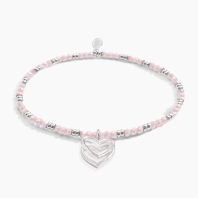Boho Beads Double Heart Pink Silver Plated Bracelet 7778