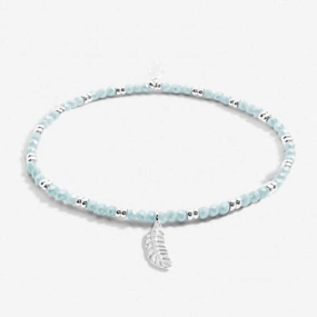 Boho Beads Feather Blue & Silver 17.5cm Stretch Bracelet 6815