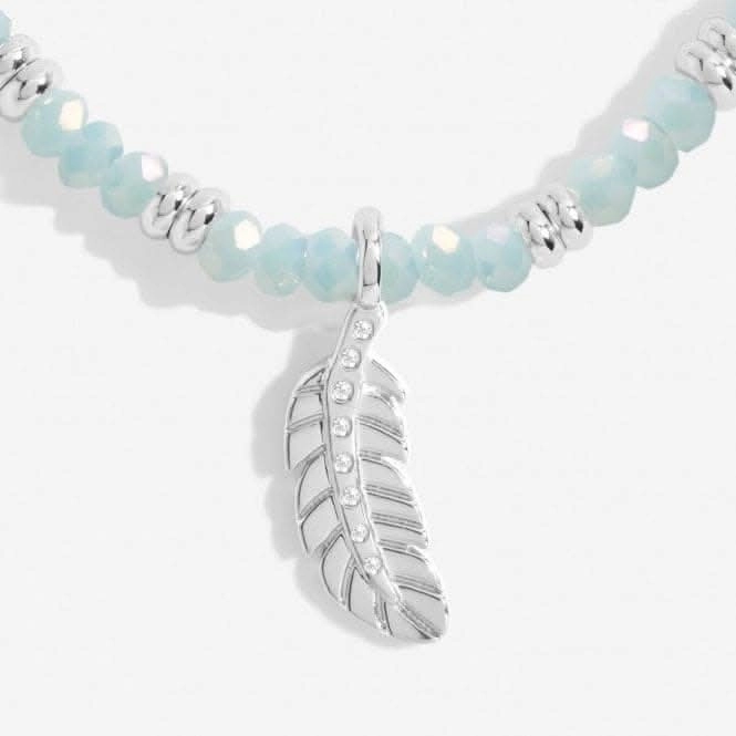 Boho Beads Feather Blue & Silver 17.5cm Stretch Bracelet 6815
