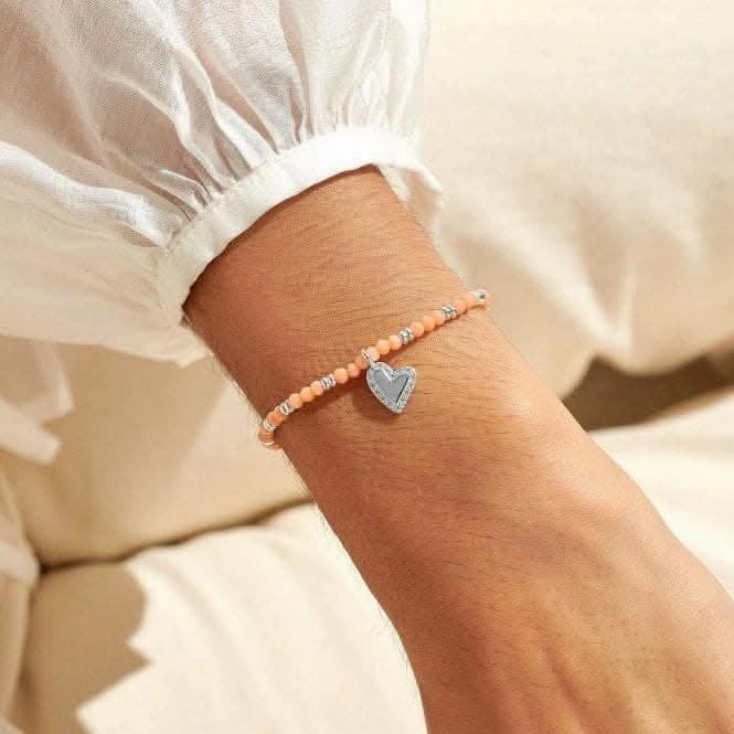 Boho Beads Heart Orange & Silver 17.5cm Stretch Bracelet 6809
