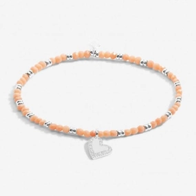 Boho Beads Heart Orange & Silver 17.5cm Stretch Bracelet 6809