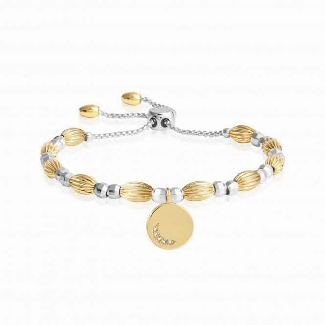 Bracelet Bar Moon Disc Silver Gold 24.5cm Adjustable 4428