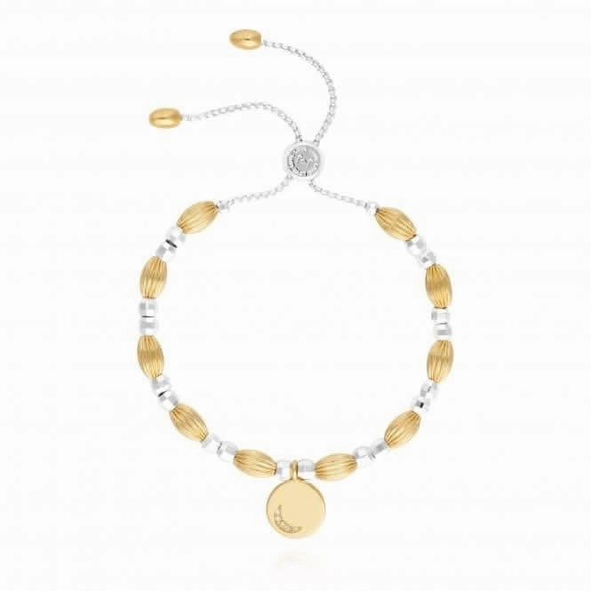 Bracelet Bar Moon Disc Silver Gold 24.5cm Adjustable 4428