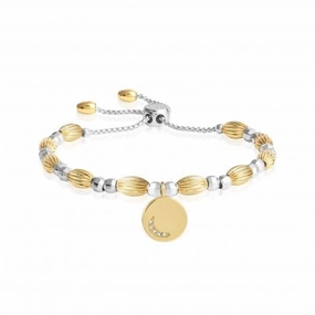 Bracelet Bar Moon Disc Silver Gold 24.5cm Adjustable 4428