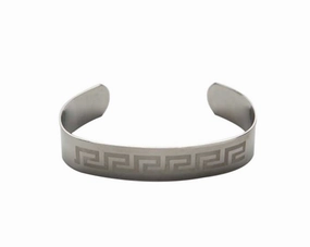 Brushed Stainless Steel Bangle & Cuff  Etched Greek Key Pattern