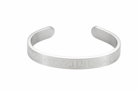 Brushed Stainless Steel Bangle & Cuff with Greek Key Pattern