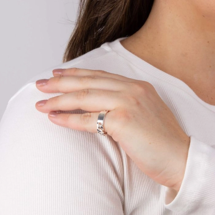 Chain And Id Engravable Silver Ring R3819