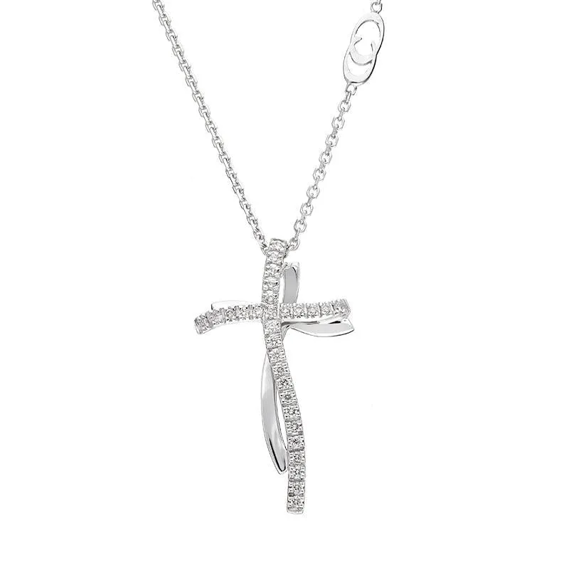 Chimento Croci 18ct White Gold 0.15ct Diamond Cross Necklace