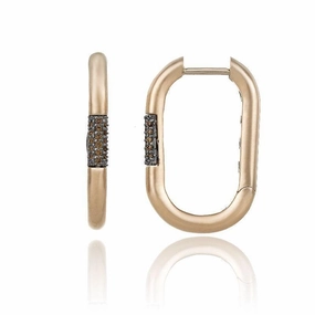 Chimento Bamboo Pure 18ct Rose Gold 0.13ct Brown Diamond Rectangle Hoop Earrings