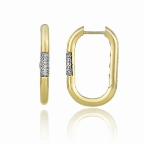 Chimento Bamboo Pure 18ct Yellow Gold 0.13ct Diamond Rectangle Hoop Earrings