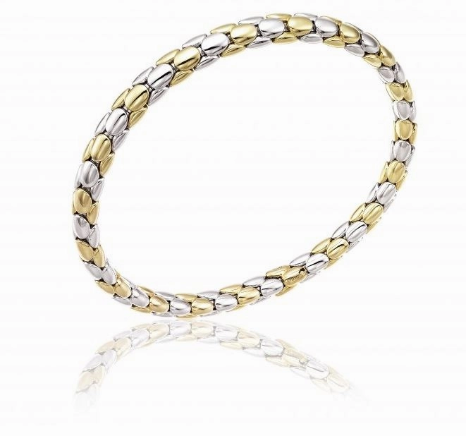 Chimento Stretch Spring 18ct White and Yellow Gold Wide Bracelet