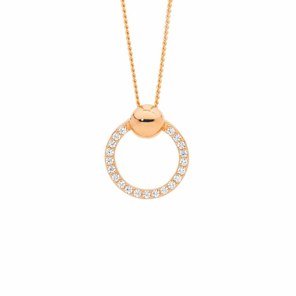 Circle with Ball CZ Pendant - 2 colours