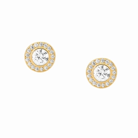 Classic Stone in Bezel with Halo Stud Earrings - 5 Colours