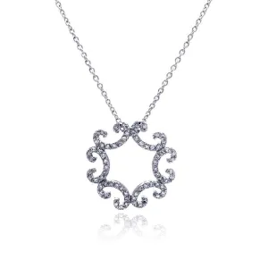 Clearance-Silver 925 Clear CZ Rhodium Plated Curve Pattern Pendant Necklace - STP00419