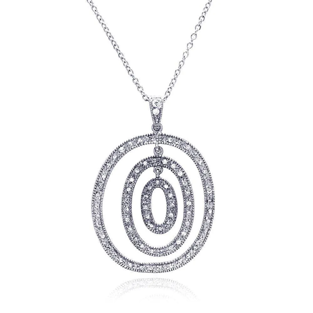 Clearance-Silver 925 Clear CZ Rhodium Plated Multi Circular Pendant Necklace - STP00195