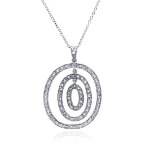 Clearance-Silver 925 Clear CZ Rhodium Plated Multi Circular Pendant Necklace - STP00195