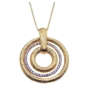 Clearance-Silver 925 Gold Plated Clear CZ Triple Circle Pendant Necklace - STP00923