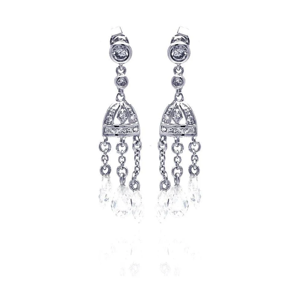 Clearance-Silver 925 Rhodium Plated Chandelier CZ Dangling Earrings - STE00145