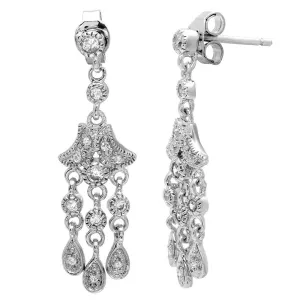 Clearance-Silver 925 Rhodium Plated Chandelier Hanging Earrings - STE00156