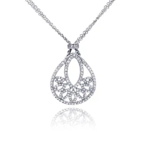 Clearance-Silver 925 Rhodium Plated Clear CZ Drop Shape Pendant Necklace - STP00619