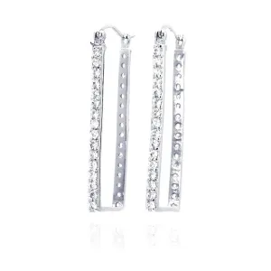 Clearance-Silver 925 Rhodium Plated CZ Rectangular Hoop Earrings - STE00032