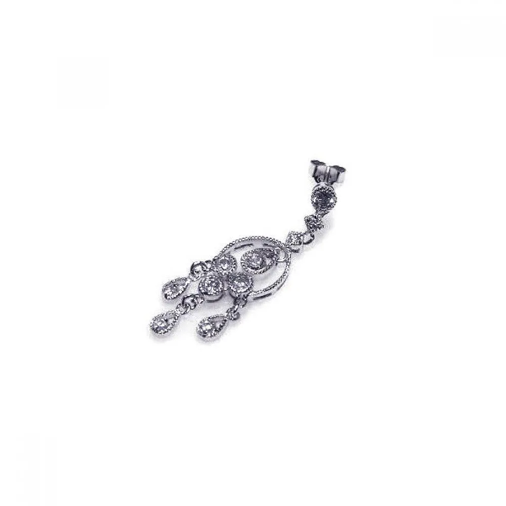 Clearance-Silver 925 Rhodium Plated CZ Three stranded Dangling Earrings - STE00030